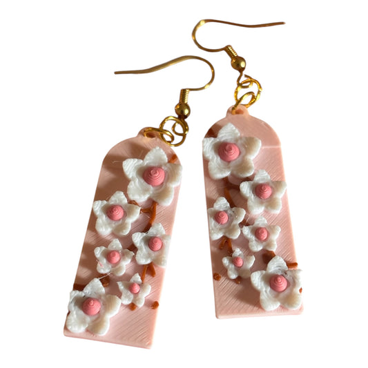 🌸 3D Printed Cherry Blossom Arch Dangle Earrings