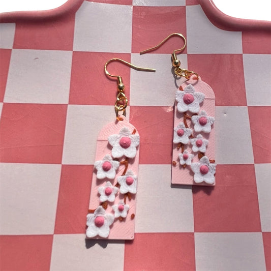 🌸 3D Printed Cherry Blossom Arch Dangle Earrings